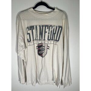 Vintage 90s GEAR Stanford University oversized cream logo LS tshirt thrashed L